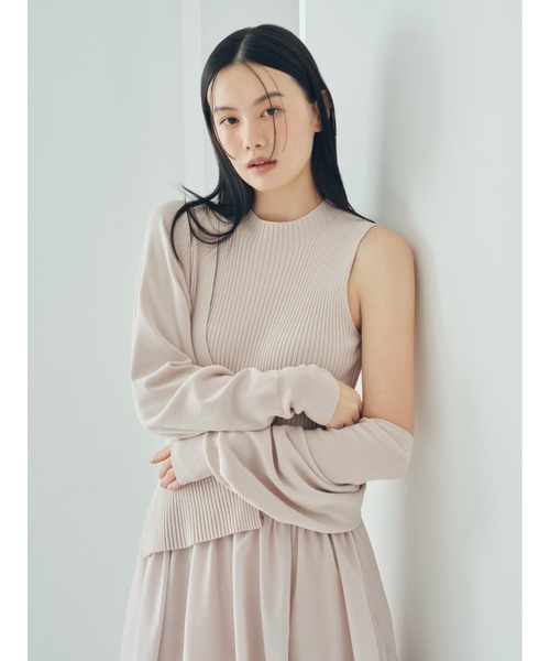 セール】メタルブローチリブニットコンビフレアワンピース（ワンピース