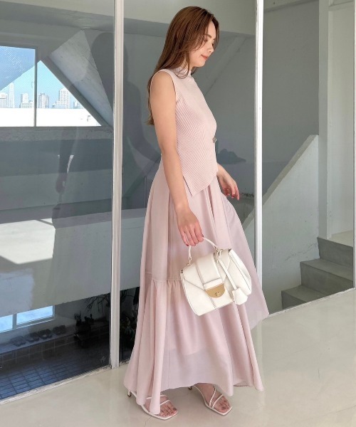 セール】メタルブローチリブニットコンビフレアワンピース（ワンピース