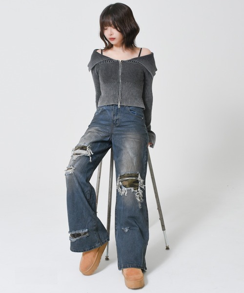 ARULE(アルール)の「A'GEM/9 × .kom 『ARULE/アルール』 迷彩リペアデニム(デニムパンツ・レディース・ブルー・M/L)」の6枚目の写真