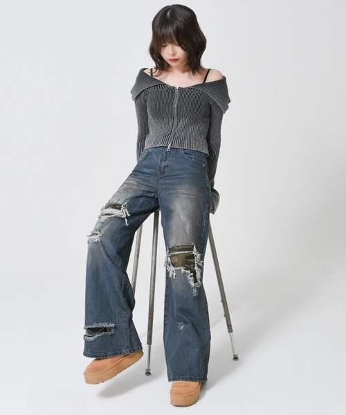 ARULE(アルール)の「A'GEM/9 × .kom 『ARULE/アルール』 迷彩リペアデニム(デニムパンツ・レディース・ブルー・M/L)」の7枚目の写真