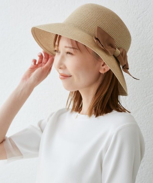 ROPE' PICNIC(ロペピクニック)の「【UVカット・ウォッシャブル】折り畳みリボンハット(ハット・レディース・ベージュ系その他/ベージュ/ブラック・FREE)」の3枚目の写真