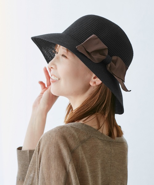 ROPE' PICNIC(ロペピクニック)の「【UVカット・ウォッシャブル】折り畳みリボンハット(ハット・レディース・ベージュ系その他/ベージュ/ブラック・FREE)」の1枚目の写真