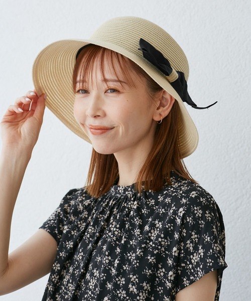 ROPE' PICNIC(ロペピクニック)の「【UVカット・ウォッシャブル】折り畳みリボンハット(ハット・レディース・ベージュ系その他/ベージュ/ブラック・FREE)」の5枚目の写真