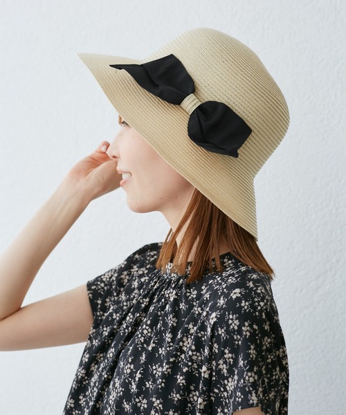 ROPE' PICNIC(ロペピクニック)の「【UVカット・ウォッシャブル】折り畳みリボンハット(ハット・レディース・ベージュ系その他/ベージュ/ブラック・FREE)」の6枚目の写真