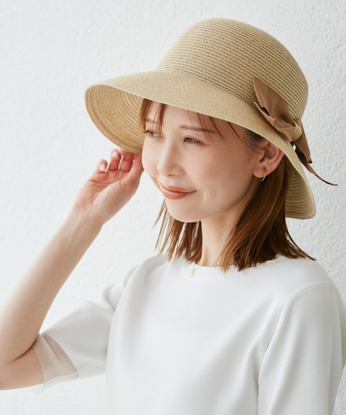 ROPE' PICNIC(ロペピクニック)の「【UVカット・ウォッシャブル】折り畳みリボンハット(ハット・レディース・ベージュ系その他/ベージュ/ブラック・FREE)」の7枚目の写真