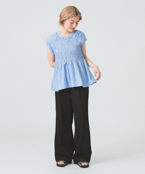 Ray BEAMS（レイビームス）の「ストライプ ジャカード ワイド パンツ [洗える]（その他パンツ・レディース・ブラック/オフホワイト/ダークブラウン・1/0）」の12枚目の写真