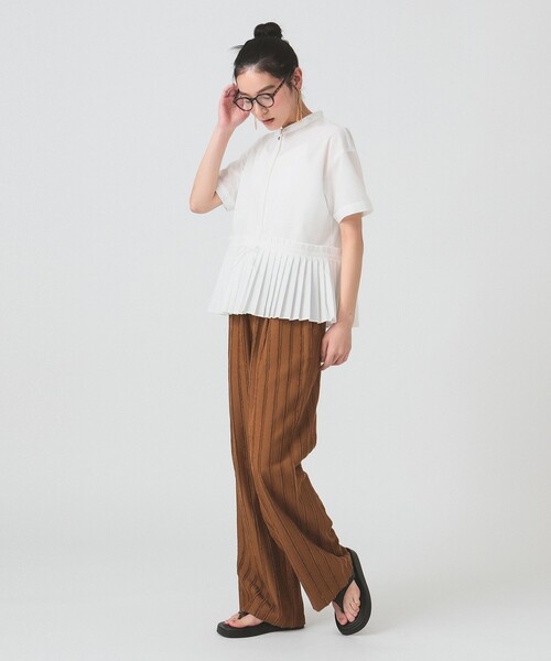 Ray BEAMS（レイビームス）の「ストライプ ジャカード ワイド パンツ [洗える]（その他パンツ・レディース・ブラック/オフホワイト/ダークブラウン・1/0）」の15枚目の写真