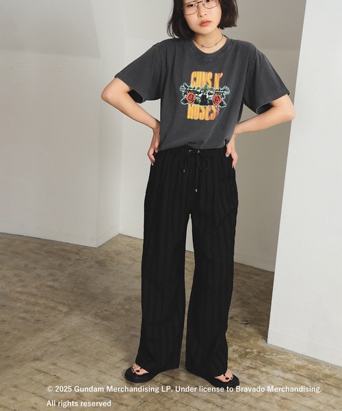 レイビームス　レディースネイビー ワイドパンツ ストライプ ジャカード ワイド パンツ [洗える]（その他パンツ