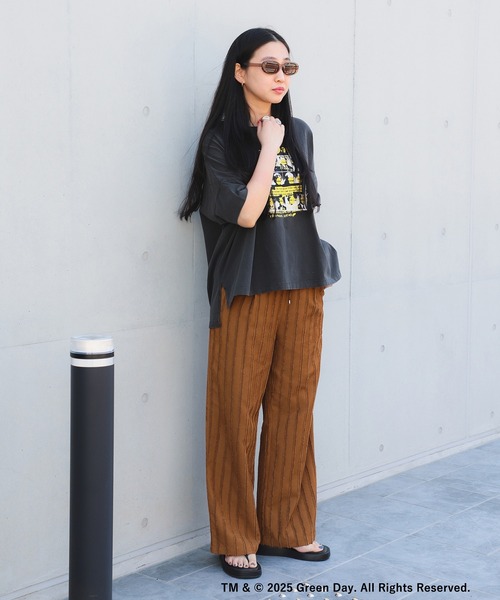 セール】ストライプ ジャカード ワイド パンツ [洗える]（その他パンツ