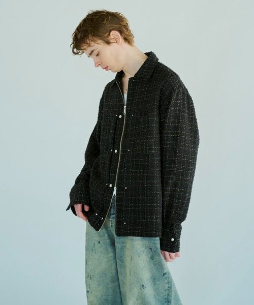 camphor wood 花刺繍ラメツイードスタジアムジャケット flower embroidery lame tweed varsity jacket – CAMPHOR WOOD