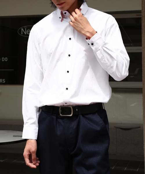 Cloudstyle(クラウドスタイル)の「【Cloudstyle】ボタンダウン ワイシャツ 長袖/クレリック&タブカラー/ドレスシャツ(ビジネスシャツ・メンズ・ピンク/ホワイト/パープル/ブルー・43/42/40/39/41)」の2枚目の写真