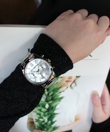 KARL LAGERFELD（カールラガーフェルド）の「「KARL LAGERFELD/カール・ラガーフェルド」ラウンド エッセンシャル - マルチ サンレイ アイコン ダイヤル シルバー ブレスレット（アナログ腕時計・レディース）」