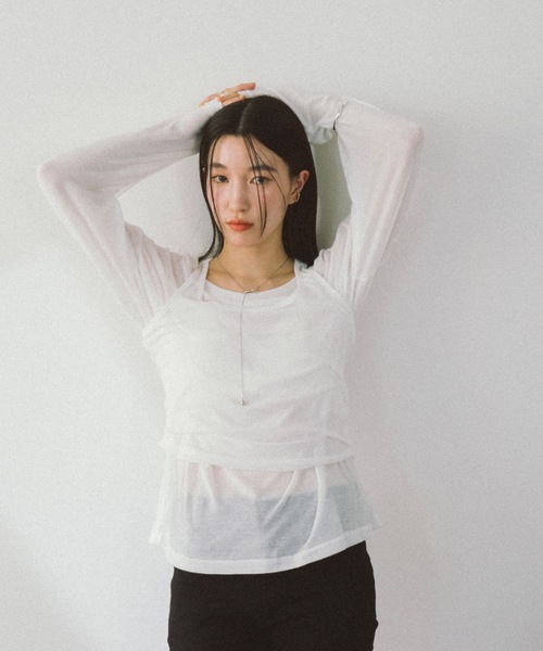 DRWCYS（ドロシーズ）の「レイヤードシアーカットトップス（Tシャツ/カットソー・レディース・ホワイト/ブラック・FREE）」の22枚目の写真