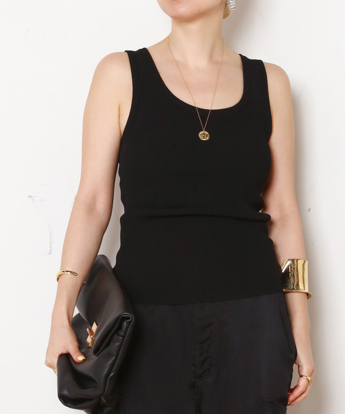 EVERYDAY I LIKE.（エヴリディアイライク）の「*Eloise タンクトップ（ニット/セーター・レディース・ブラック/ホワイト・FREE）」の2枚目の写真