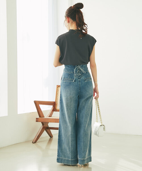 La boutique BonBon（ラブティックボンボン）の「【名品・UVカット・接触冷感】クールタッチUVハイネックフレンチニット（ニット/セーター・レディース・チャコールグレー/イエロー/ピンク/ホワイト/ネイビー/ブラック/ブラウン/グレイッシュベージュ・FREE）」の21枚目の写真