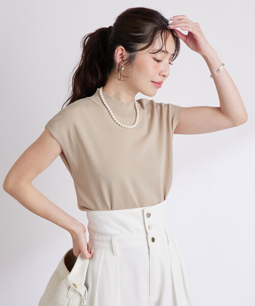 【美品】クールタッチUV フレンチハイネックニット ピンク ラブティックボンボン La boutique Bonbon ニット セーター 「名品・UVカット・接触冷