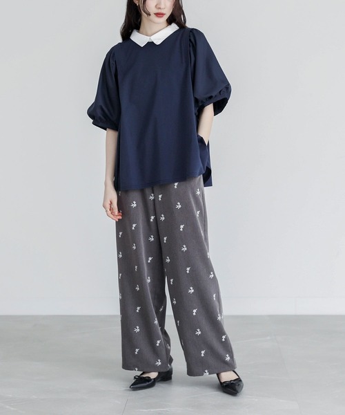 somari imagination(ソマリ イマジネーション)の「『異素材ドッキングパフスリーブカットソー』(Tシャツ/カットソー・レディース・ネイビー/ライトグレー・2/1)」の6枚目の写真