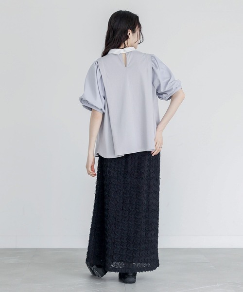 somari imagination(ソマリ イマジネーション)の「『異素材ドッキングパフスリーブカットソー』(Tシャツ/カットソー・レディース・ネイビー/ライトグレー・2/1)」の15枚目の写真