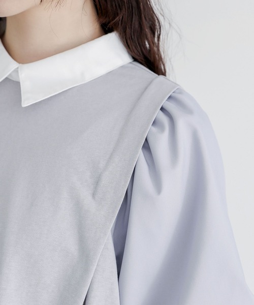 somari imagination(ソマリ イマジネーション)の「『異素材ドッキングパフスリーブカットソー』(Tシャツ/カットソー・レディース・ネイビー/ライトグレー・2/1)」の17枚目の写真