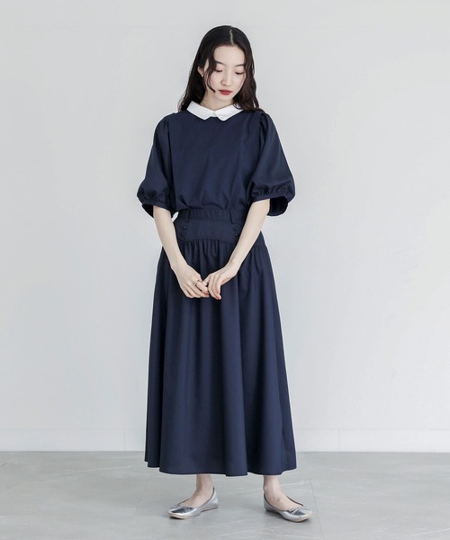 somari imagination(ソマリ イマジネーション)の「『異素材ドッキングパフスリーブカットソー』(Tシャツ/カットソー・レディース・ネイビー/ライトグレー・2/1)」の8枚目の写真