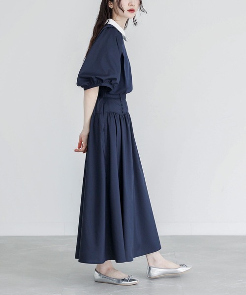 somari imagination(ソマリ イマジネーション)の「『異素材ドッキングパフスリーブカットソー』(Tシャツ/カットソー・レディース・ネイビー/ライトグレー・2/1)」の9枚目の写真