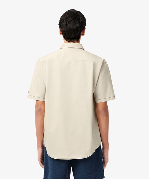 【LACOSTE】シルクブレンドネームパッチボタンダウンシャツ ラコステ LACOSTE シルクブレンドネームパッチボタンダウン