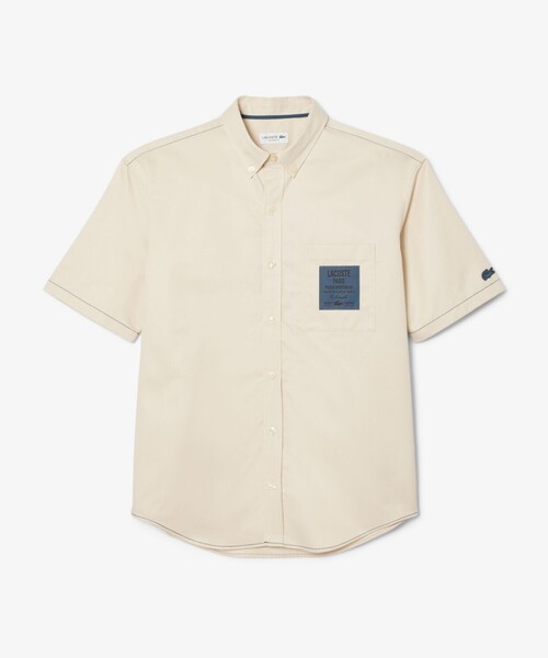 LACOSTE（ラコステ）の「配色ステッチ シルクブレンド ネームパッチボタンダウン 半袖シャツ（シャツ/ブラウス・メンズ・グレイッシュブルー/ブラウン/ダークブルー・38/39/40/41）」の7枚目の写真