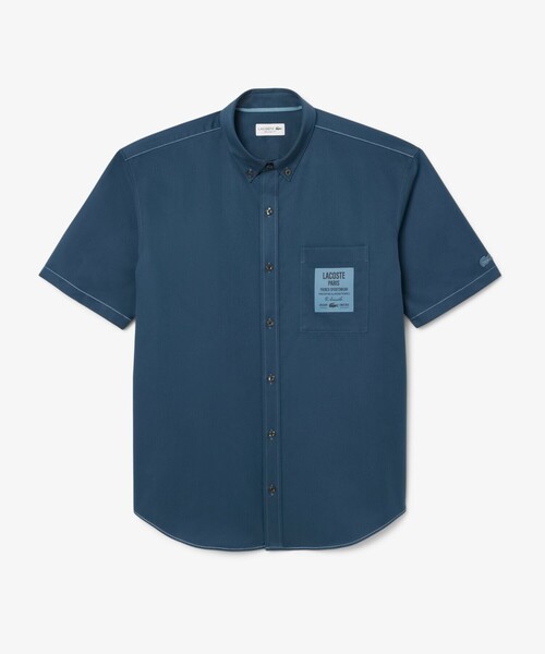 【LACOSTE】シルクブレンドネームパッチボタンダウンシャツ LACOSTE｜シルクブレンドネームパッチボタンダウンシャツ