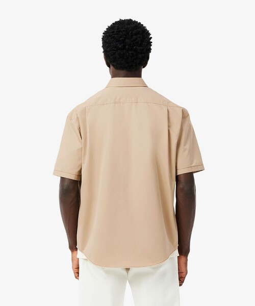 LACOSTE（ラコステ）の「配色ステッチ シルクブレンド ネームパッチボタンダウン 半袖シャツ（シャツ/ブラウス・メンズ・グレイッシュブルー/ブラウン/ダークブルー・38/39/40/41）」の18枚目の写真