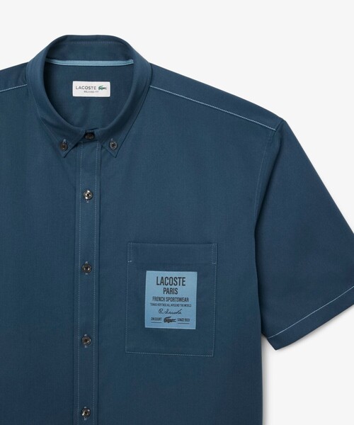 【LACOSTE】シルクブレンドネームパッチボタンダウンシャツ LACOSTE ラコステシルクブレンドネームパッチボタンダウンシャツ