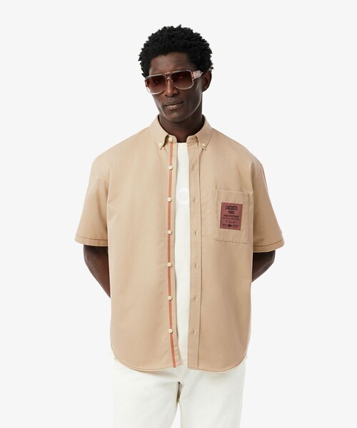 LACOSTE（ラコステ）の「配色ステッチ シルクブレンド ネームパッチボタンダウン 半袖シャツ（シャツ/ブラウス・メンズ・グレイッシュブルー/ブラウン/ダークブルー・38/39/40/41）」の16枚目の写真