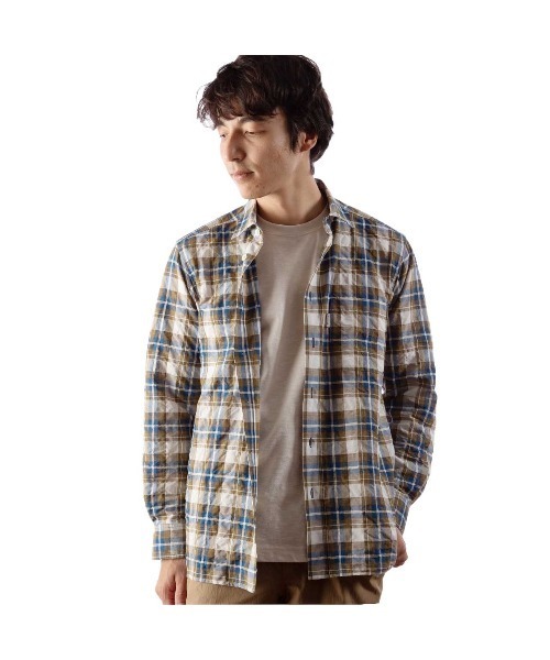 Foxfire(フォックスファイヤー)の「Cシールドサーフェスチェックシャツ(シャツ/ブラウス・メンズ・カーキ/ライトグリーン・S/M/L/XL)」の1枚目の写真