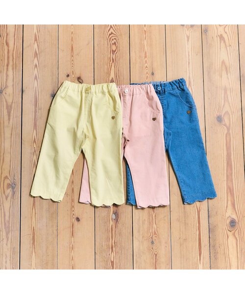 apres les cours（アプレレクール）の「【接触冷感】ひんやり裾スカラップ/7days Style pants（デニムパンツ・キッズ・インディゴブルー/イエロー/ピンク・80/90/100/110/120/130/140）」の6枚目の写真