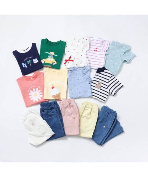 apres les cours（アプレレクール）の「【接触冷感】ひんやり裾スカラップ/7days Style pants（デニムパンツ・キッズ・インディゴブルー/イエロー/ピンク・80/90/100/110/120/130/140）」の8枚目の写真