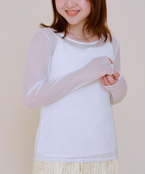 tシャツ ブライトシアープリーツトップス 「低身長・小柄女性」 レディース セール】ブライトシアープリーツトップス 【低身長・小柄女性