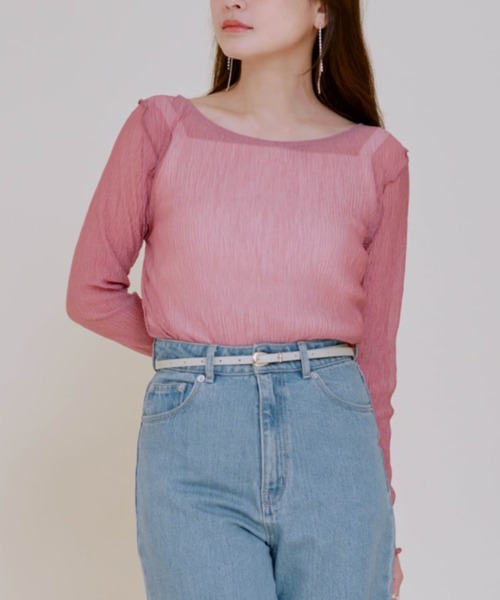 COHINA(コヒナ)の「ブライトシアープリーツトップス 【低身長・小柄女性】(Tシャツ/カットソー・レディース・ホワイト/グレー/ブルー/ピンク/ブラック・ONE SIZE)」の5枚目の写真