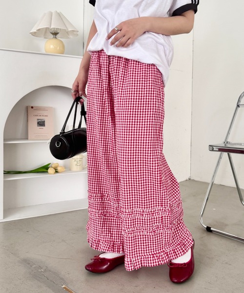 SOLLON.（ソルロン）の「ギンガムチェック/ドットフリフリパンツ（その他パンツ・レディース・レッド/ブラック/ブラック系その他/ホワイト系その他/ブルー・FREE）」の9枚目の写真
