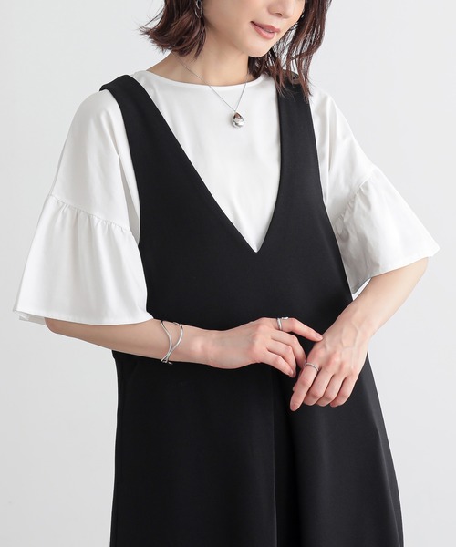 n'OrLABEL(ノアールレーベル)の「【接触冷感】袖フレアカットソー(Tシャツ/カットソー・レディース・ブラック/コーラル/オフホワイト・FREE)」の2枚目の写真