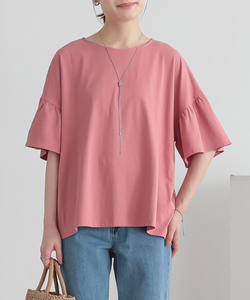 n'OrLABEL(ノアールレーベル)の「【接触冷感】袖フレアカットソー(Tシャツ/カットソー・レディース・ブラック/コーラル/オフホワイト・FREE)」の3枚目の写真