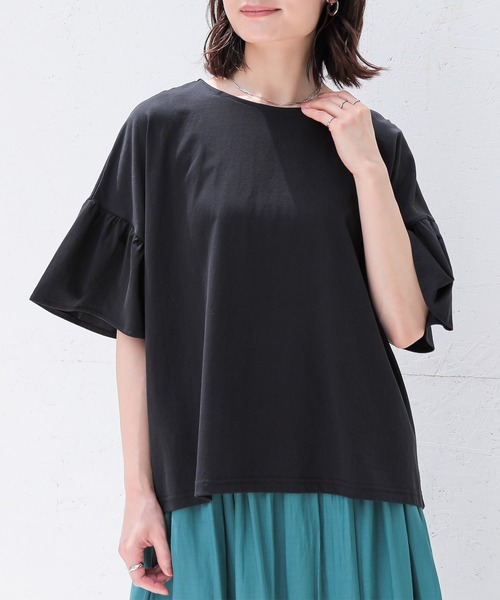 n'OrLABEL(ノアールレーベル)の「【接触冷感】袖フレアカットソー(Tシャツ/カットソー・レディース・ブラック/コーラル/オフホワイト・FREE)」の11枚目の写真