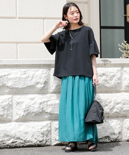 n'OrLABEL(ノアールレーベル)の「【接触冷感】袖フレアカットソー(Tシャツ/カットソー・レディース・ブラック/コーラル/オフホワイト・FREE)」の8枚目の写真