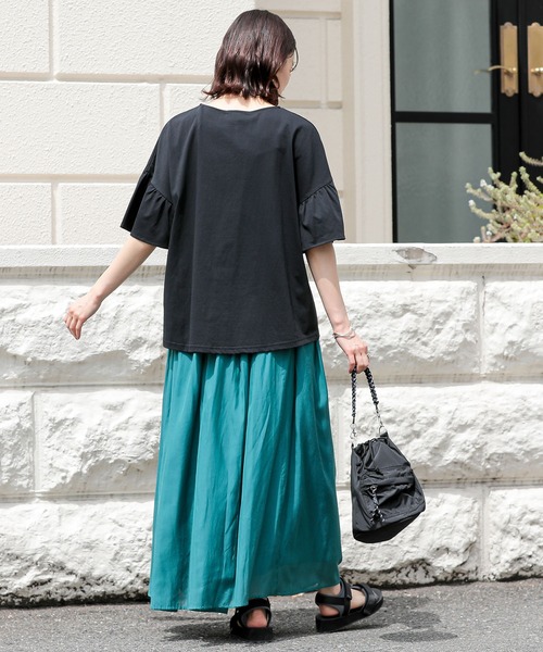 n'OrLABEL(ノアールレーベル)の「【接触冷感】袖フレアカットソー(Tシャツ/カットソー・レディース・ブラック/コーラル/オフホワイト・FREE)」の9枚目の写真