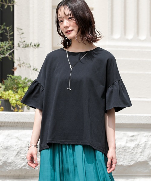 n'OrLABEL(ノアールレーベル)の「【接触冷感】袖フレアカットソー(Tシャツ/カットソー・レディース・ブラック/コーラル/オフホワイト・FREE)」の6枚目の写真
