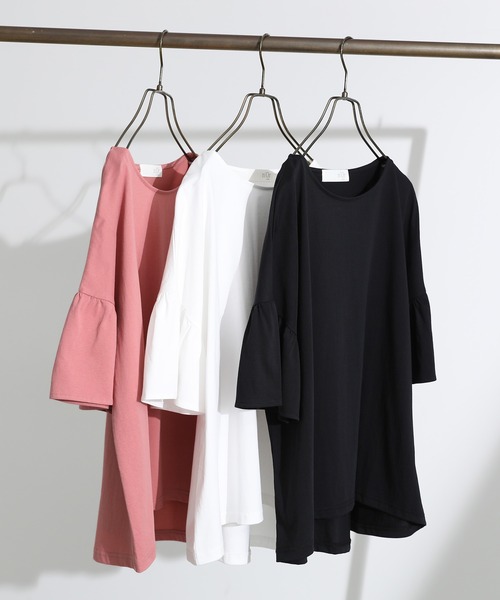 n'OrLABEL(ノアールレーベル)の「【接触冷感】袖フレアカットソー(Tシャツ/カットソー・レディース・ブラック/コーラル/オフホワイト・FREE)」の4枚目の写真