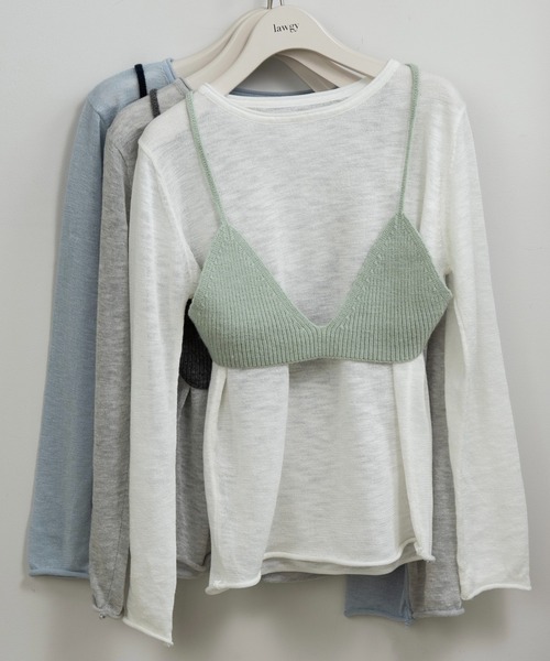 lawgy(ラウジー)の「knit bustier set tops / ニットビスチェセットトップス(Tシャツ/カットソー・レディース・ホワイト/ミックスグレー/ブルー・FREE)」の1枚目の写真