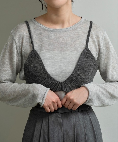 lawgy(ラウジー)の「knit bustier set tops / ニットビスチェセットトップス(Tシャツ/カットソー・レディース・ホワイト/ミックスグレー/ブルー・FREE)」の2枚目の写真