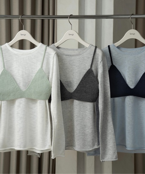 lawgy(ラウジー)の「knit bustier set tops / ニットビスチェセットトップス(Tシャツ/カットソー・レディース・ホワイト/ミックスグレー/ブルー・FREE)」の4枚目の写真