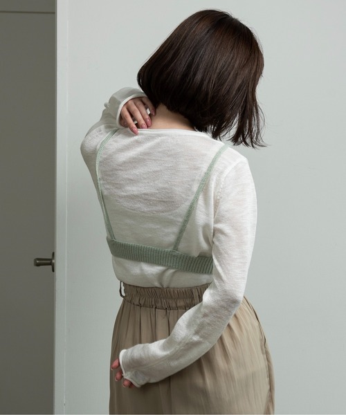 lawgy(ラウジー)の「knit bustier set tops / ニットビスチェセットトップス(Tシャツ/カットソー・レディース・ホワイト/ミックスグレー/ブルー・FREE)」の12枚目の写真