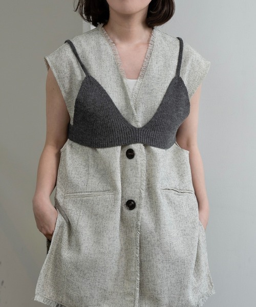 lawgy(ラウジー)の「knit bustier set tops / ニットビスチェセットトップス(Tシャツ/カットソー・レディース・ホワイト/ミックスグレー/ブルー・FREE)」の8枚目の写真