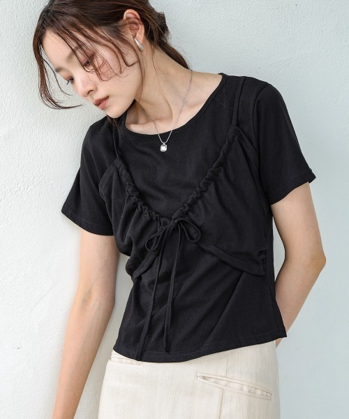 Bab(バブ)の「ビスチェレイヤードデザイントップス(Tシャツ/カットソー・レディース・ライトブルー/ブラック/オフホワイト/杢グレー・M)」の3枚目の写真